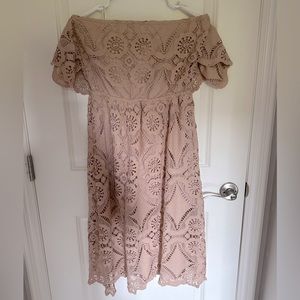 Pink off the shoulder lace dress
